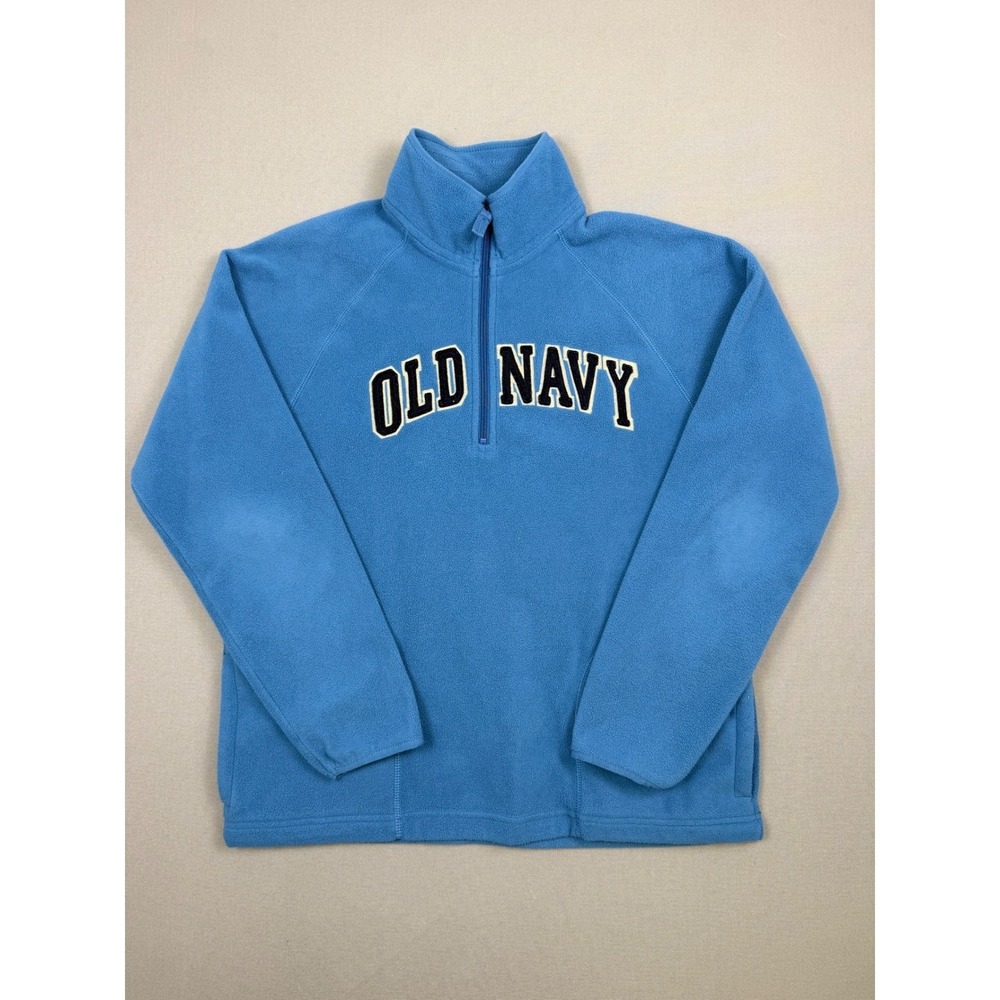 Old Navy Mens Fleece Quarter Zip Pullover Blue Arched Logo Large 1175